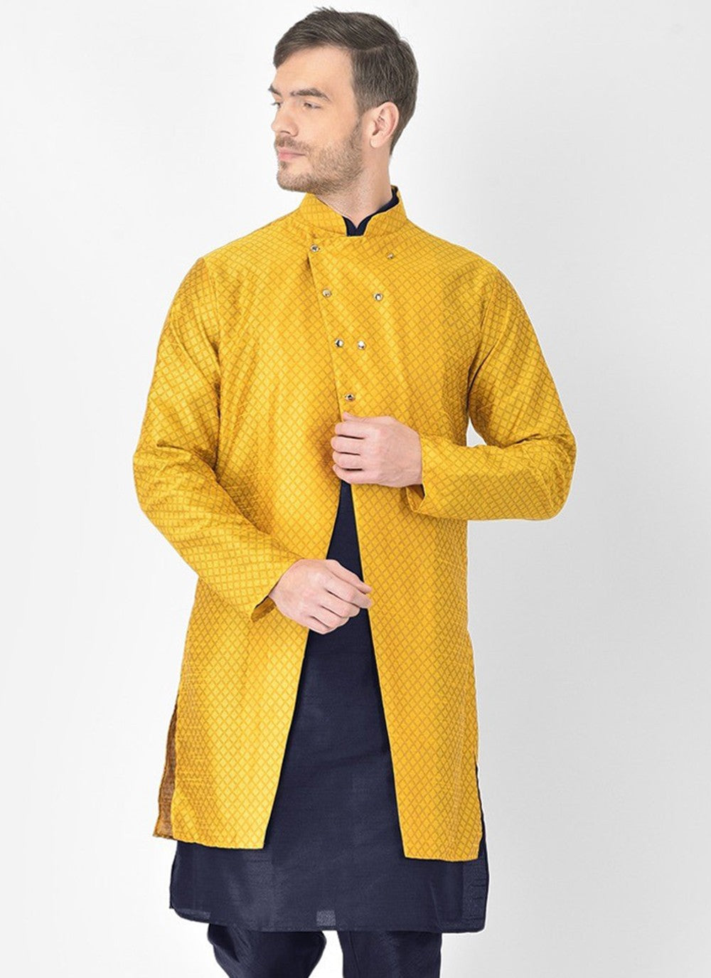 Fancy Work Dupion Silk Yellow Jacket Style - M3215