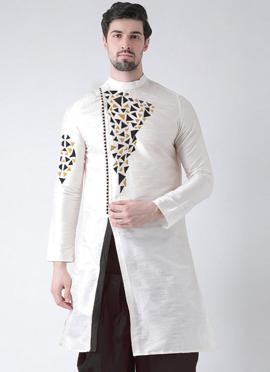 Embroidered Dupion Silk White Kurta - M2084