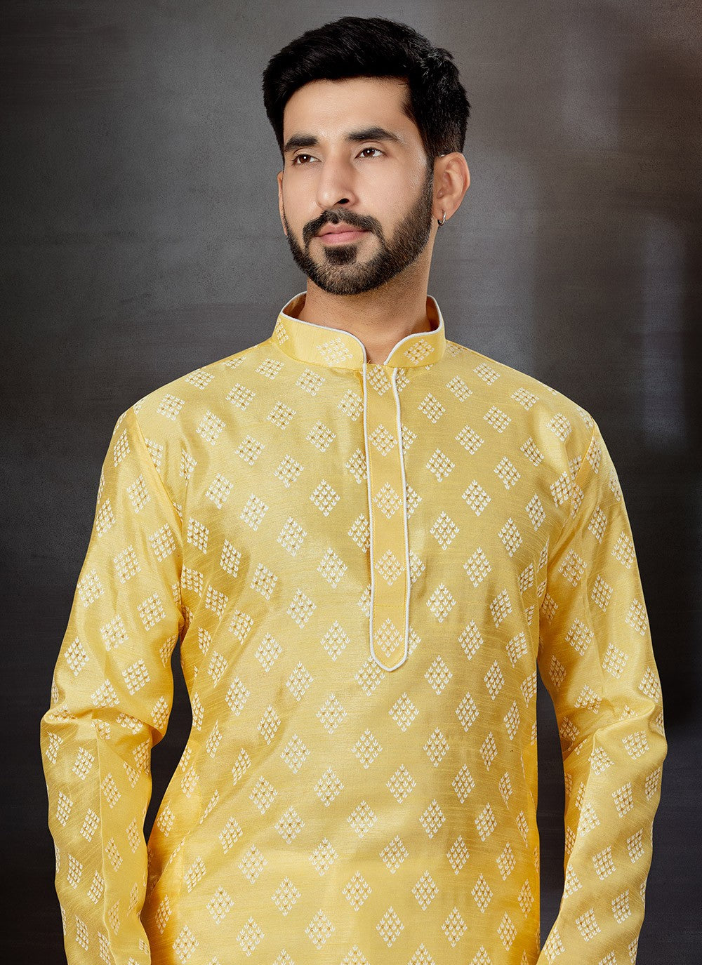 Printed Dupion Silk Yellow Kurta - M5756
