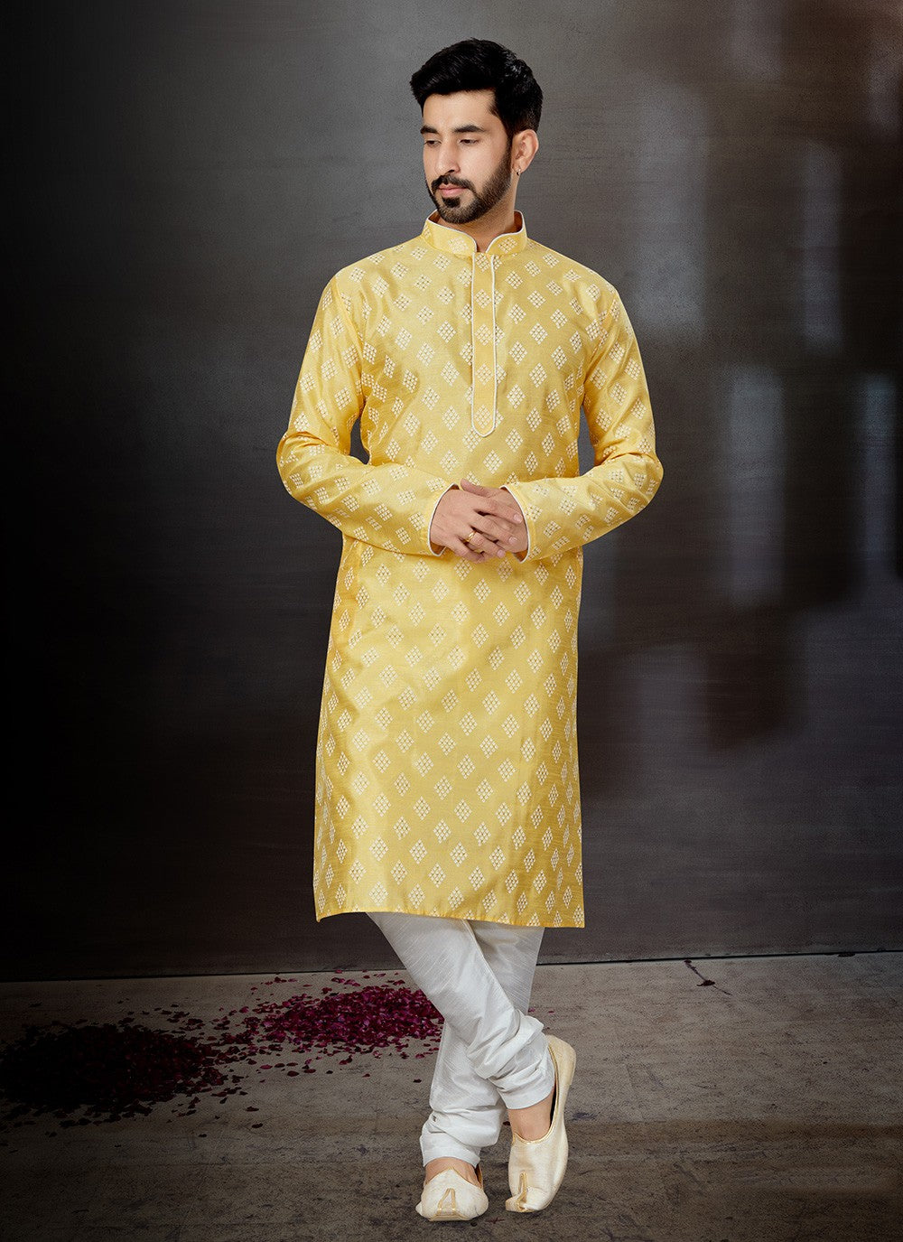 Printed Dupion Silk Yellow Kurta - M5756