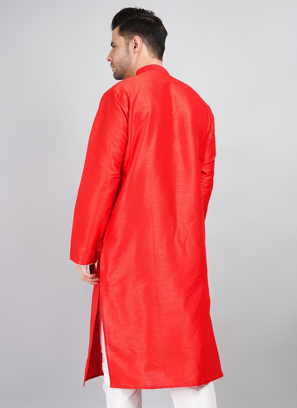 Machine Embroidery Dupion Silk Red Kurta - M5738