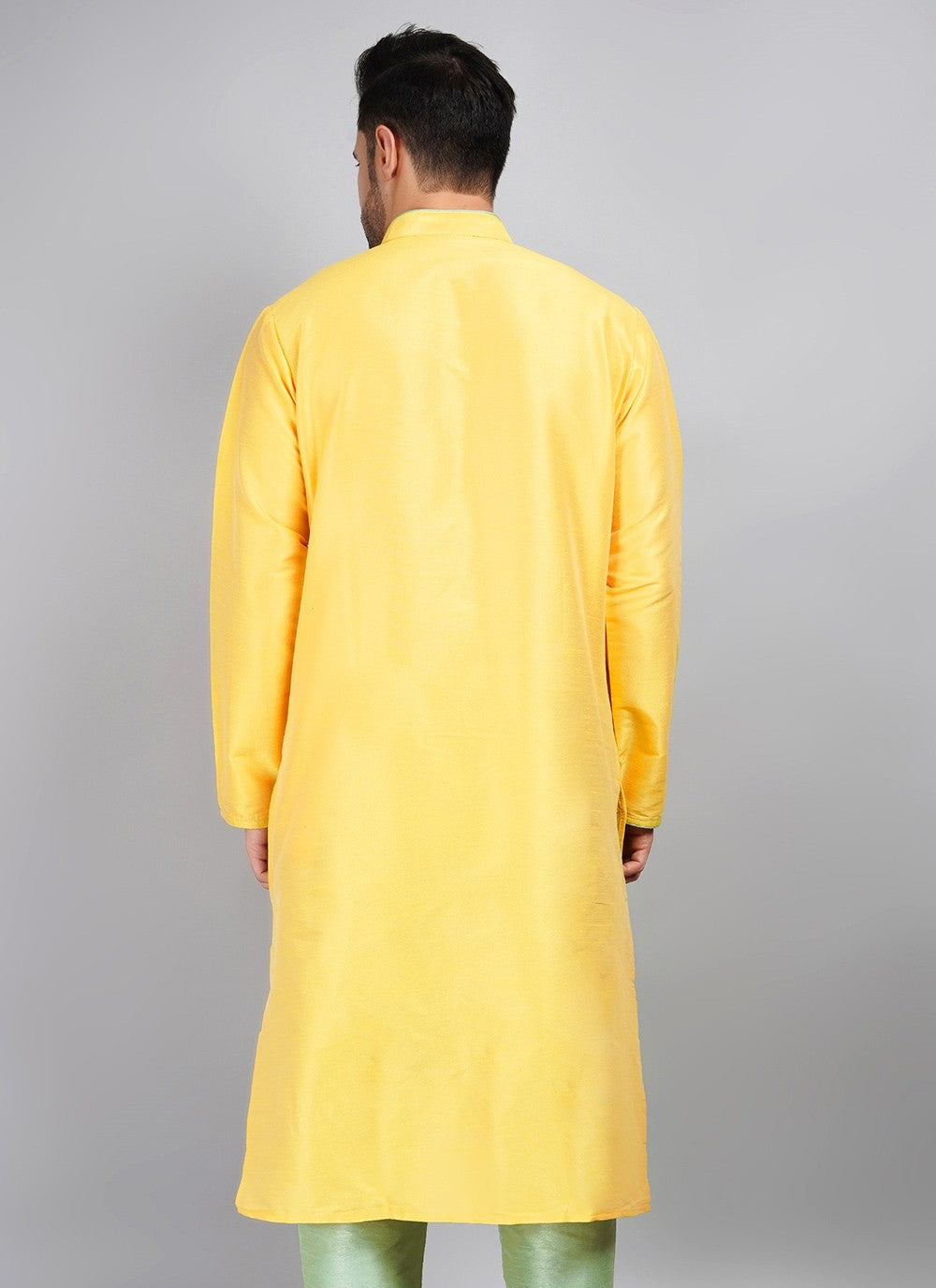 Machine Embroidery Dupion Silk Yellow Kurta - M5736
