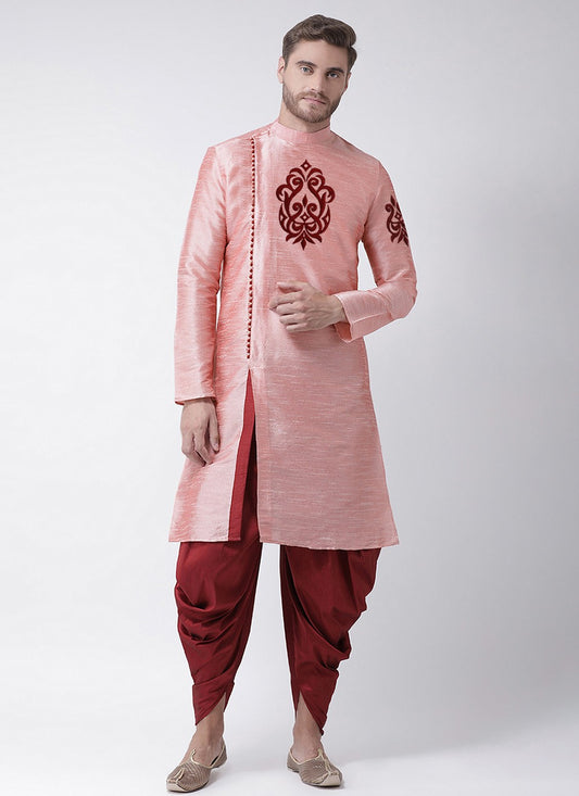 Embroidered Dupion Silk Pink Angrakha - M6692