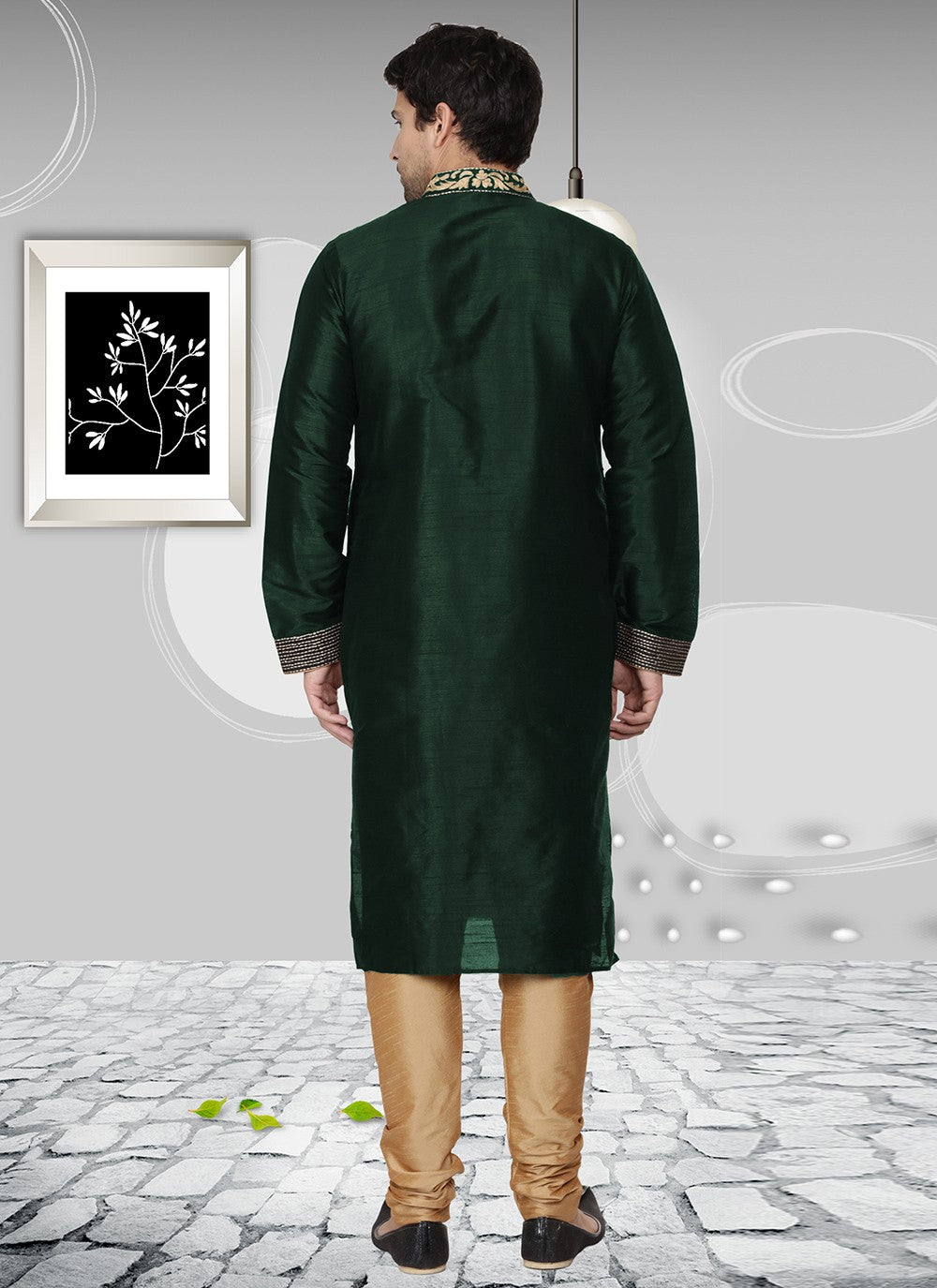 Embroidered Dupion Silk Sea Green Kurta Pyjama - M6541