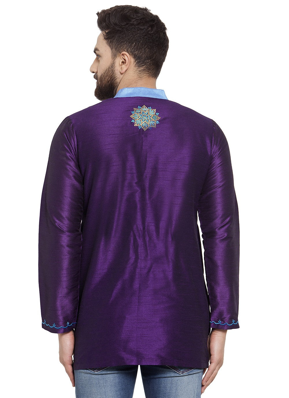 Machine Embroidery Dupion Silk Violet Short Kurta - M5718