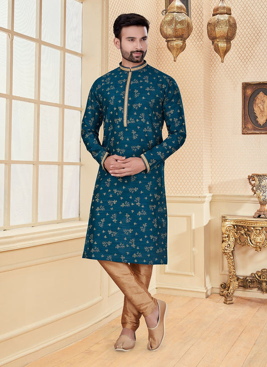 Thread Dupion Silk Teal Kurta - M5604