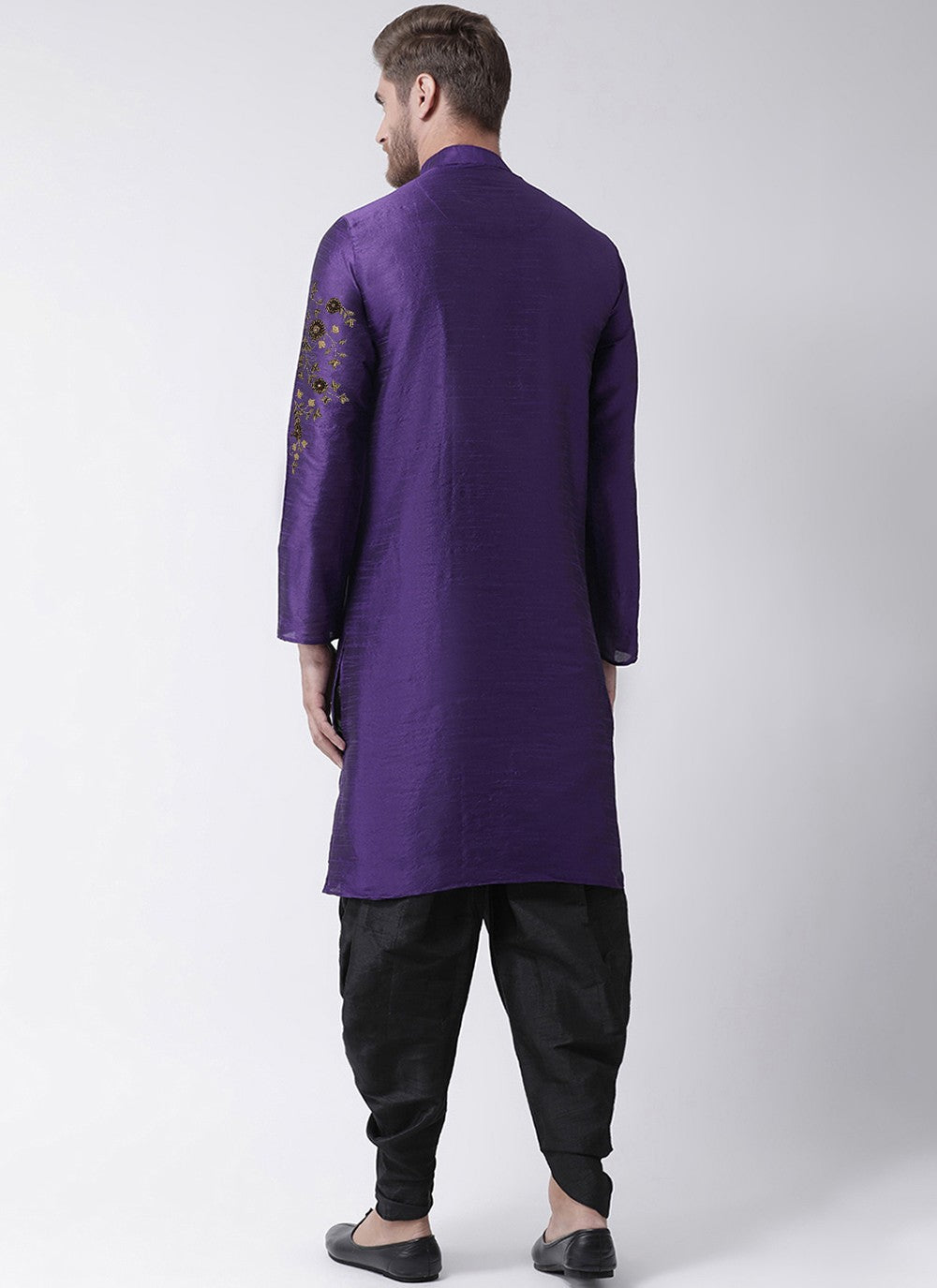 Embroidered Dupion Silk Violet Angrakha - M3205