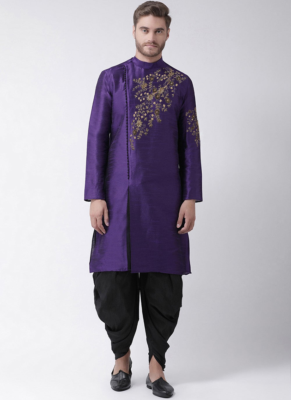 Embroidered Dupion Silk Violet Angrakha - M3205