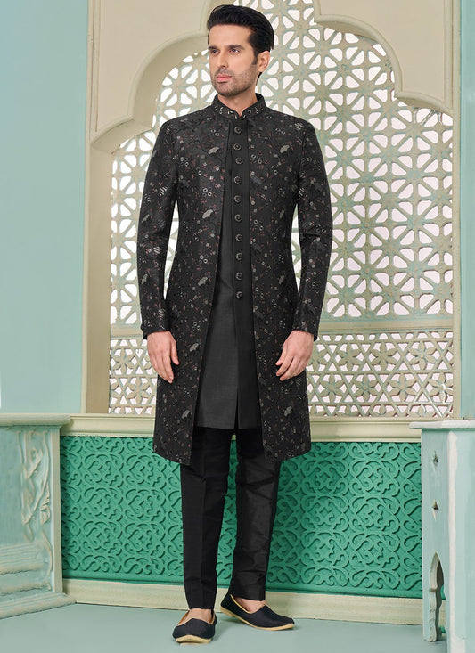 Embroidered Banarasi Silk Black Indo Western - M7295