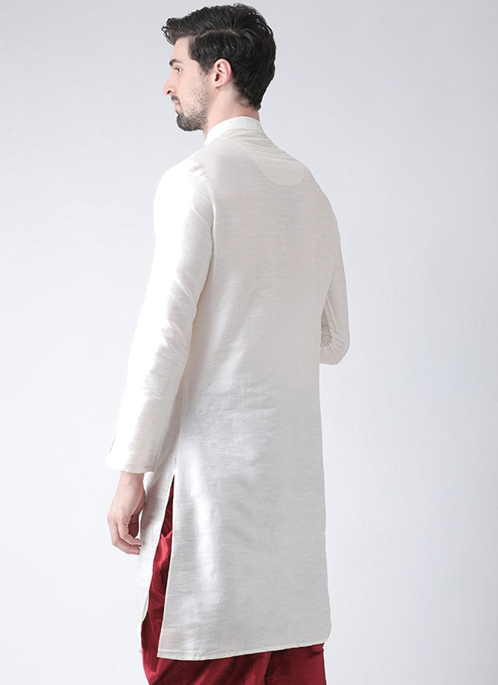 Embroidered Art Dupion Silk White Angrakha - M3505