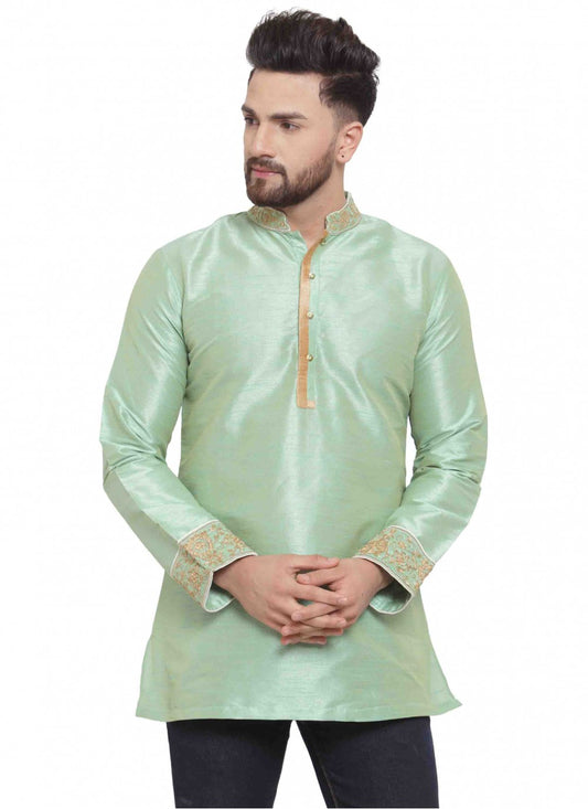 Embroidered Art Dupion Silk Green Kurta - M1700