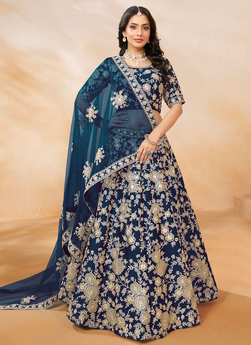 Embroidered Art Silk A - Line Lehenga - L2380