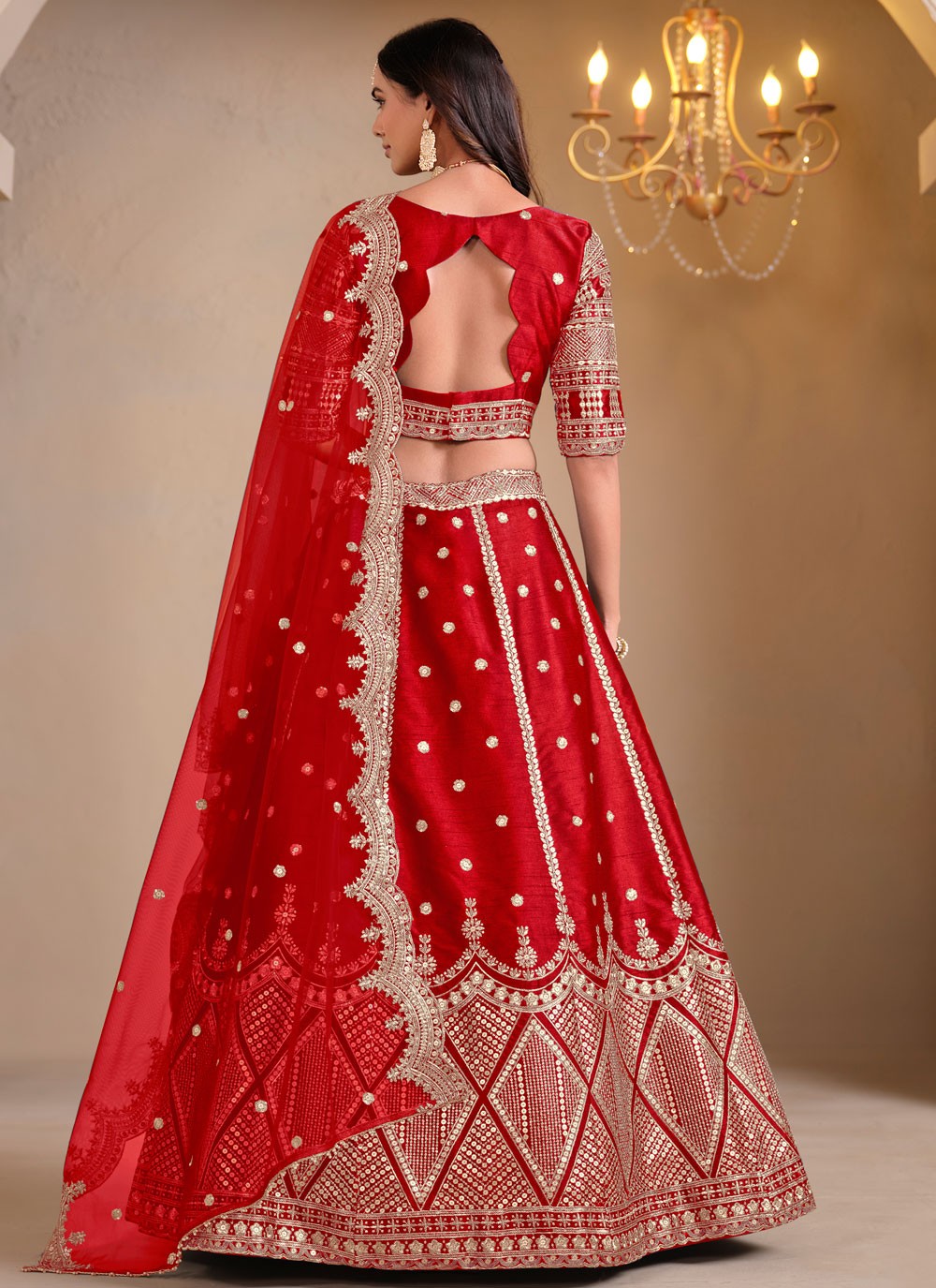 Embroidered Art Silk Red Lehenga Choli L3495