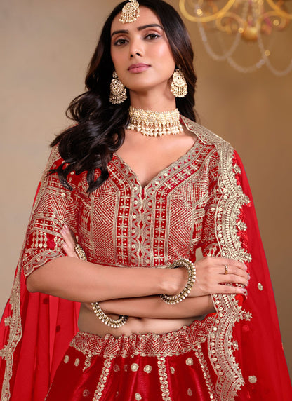 Embroidered Art Silk Red Lehenga Choli L3495