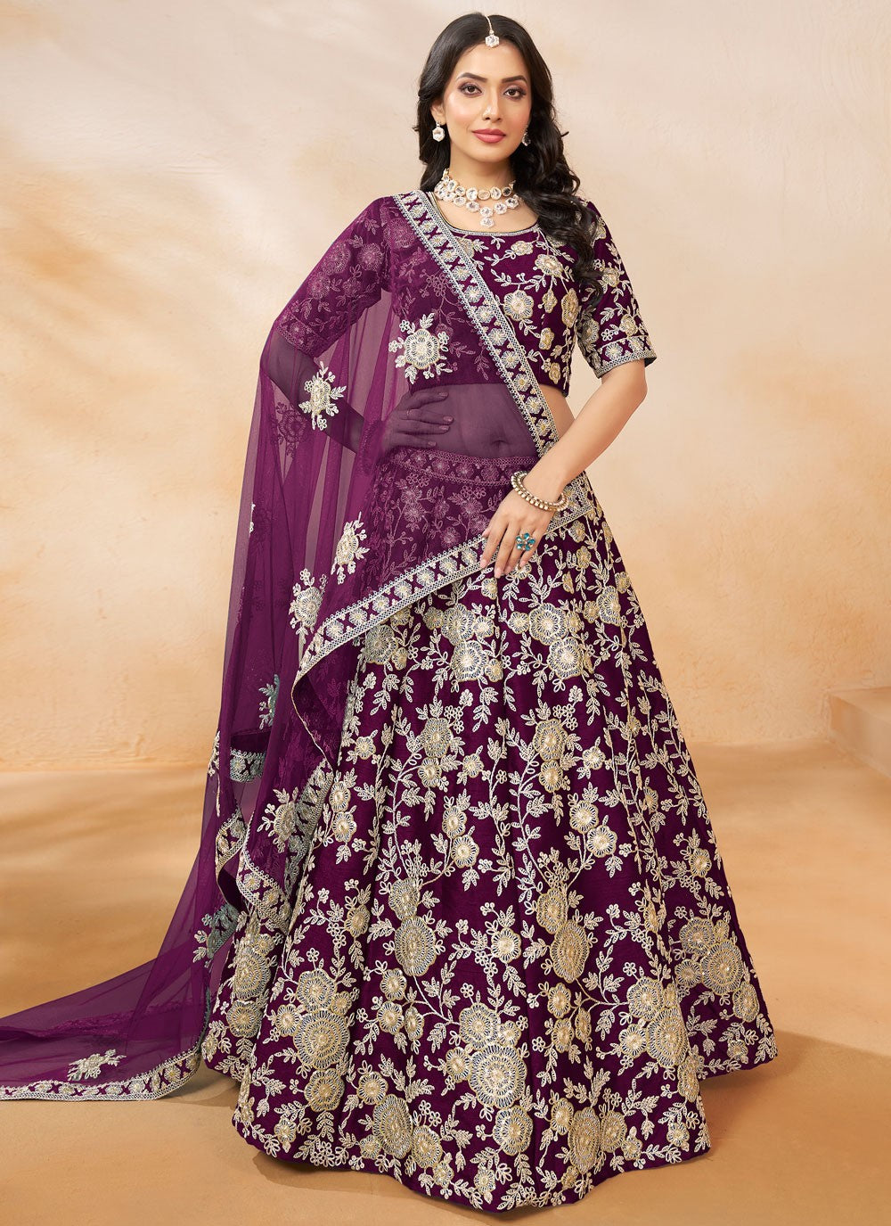 Embroidered Art Silk A - Line Lehenga - L2380