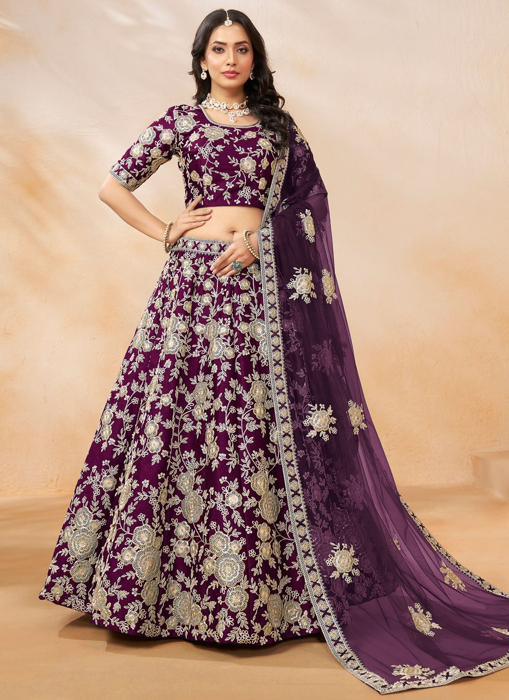 Embroidered Art Silk A - Line Lehenga - L2380