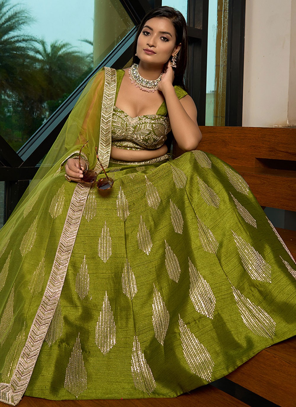 Embroidered Art Silk A - Line Lehenga - L2951