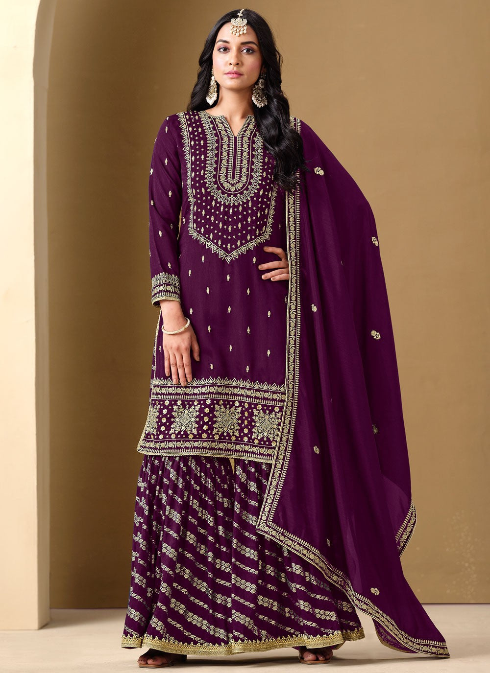 Embroidered Art Silk Purple Salwar Suit T6133