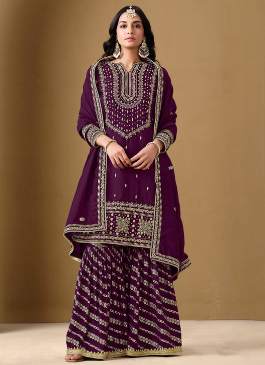 Embroidered Art Silk Purple Salwar Suit T6133