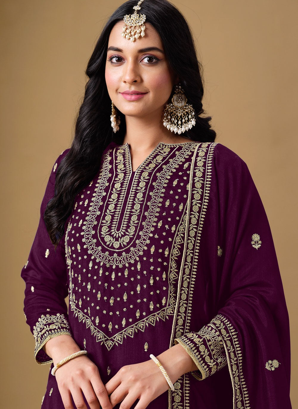 Embroidered Art Silk Purple Salwar Suit T6133