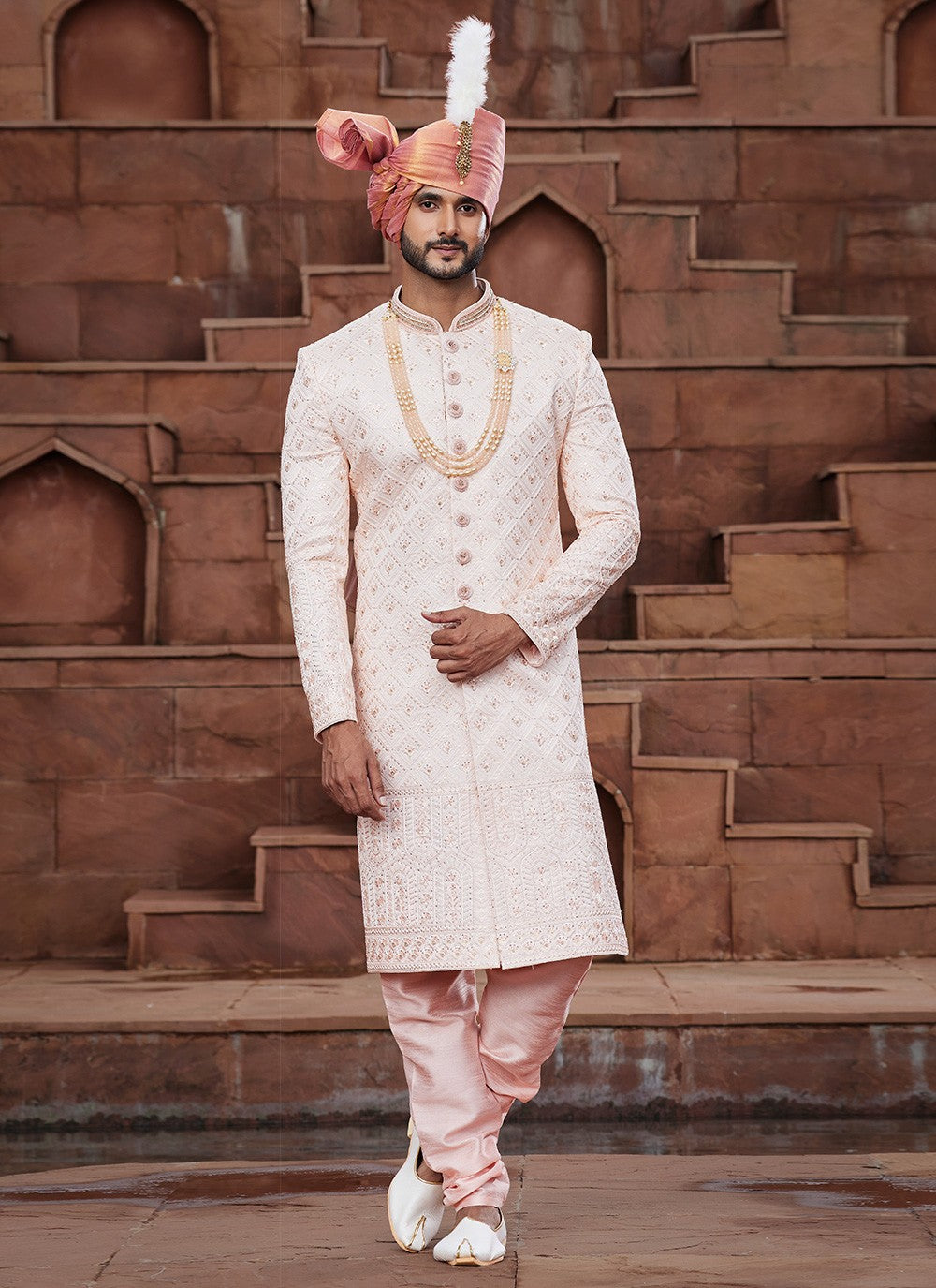 Embroidered Art Silk Peach Sherwani - M6514