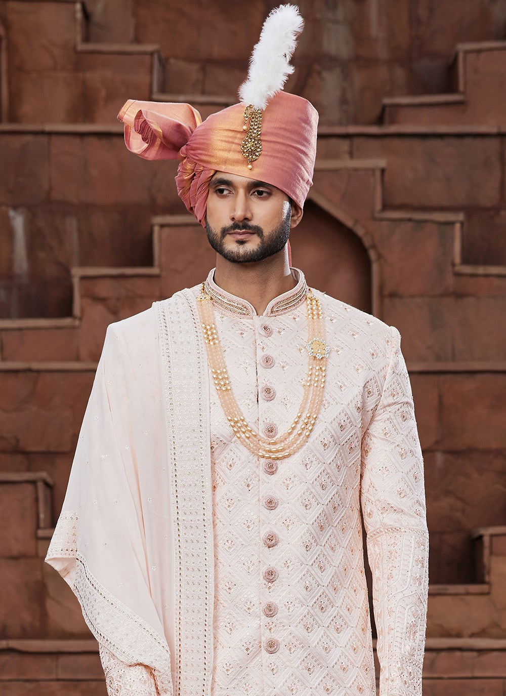 Embroidered Art Silk Peach Sherwani - M6514
