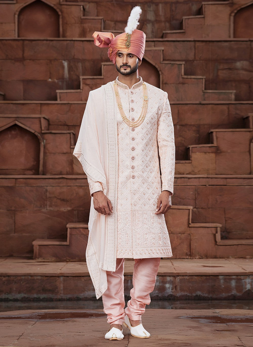 Embroidered Art Silk Peach Sherwani - M6514