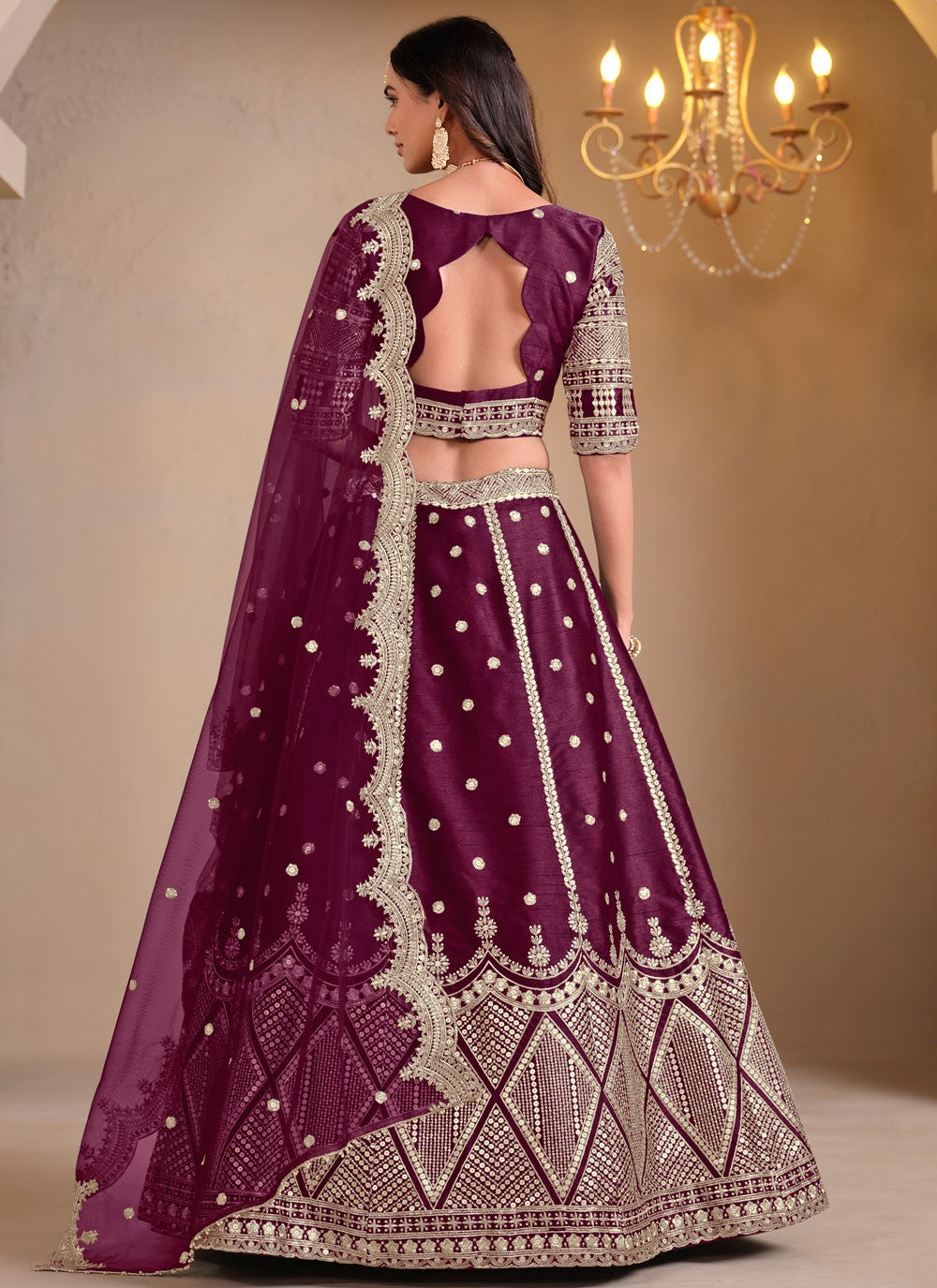 Embroidered Art Silk Maroon Lehenga Choli L3496