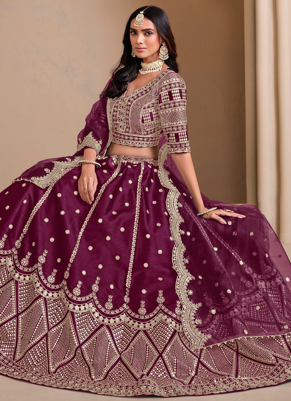 Embroidered Art Silk Maroon Lehenga Choli L3496