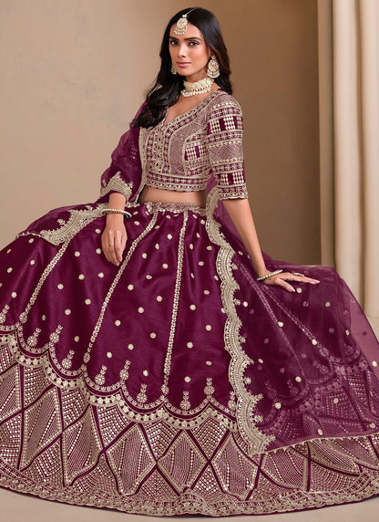 Embroidered Art Silk Maroon Lehenga Choli L3496