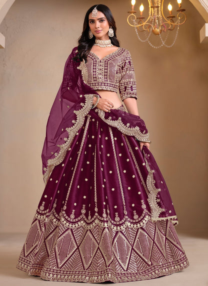 Embroidered Art Silk Maroon Lehenga Choli L3496