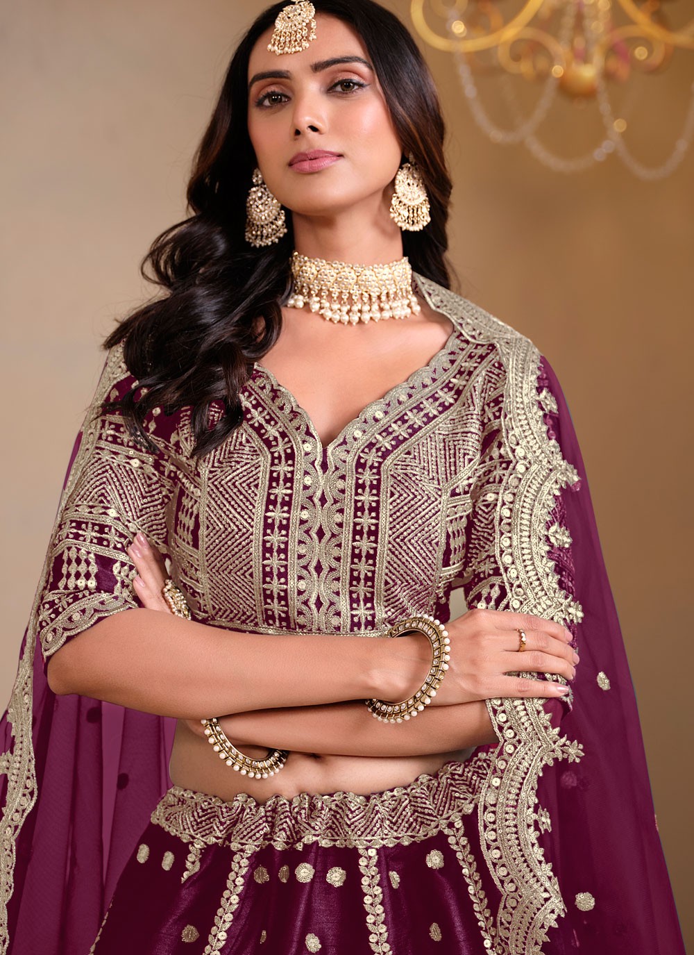 Embroidered Art Silk Maroon Lehenga Choli L3496