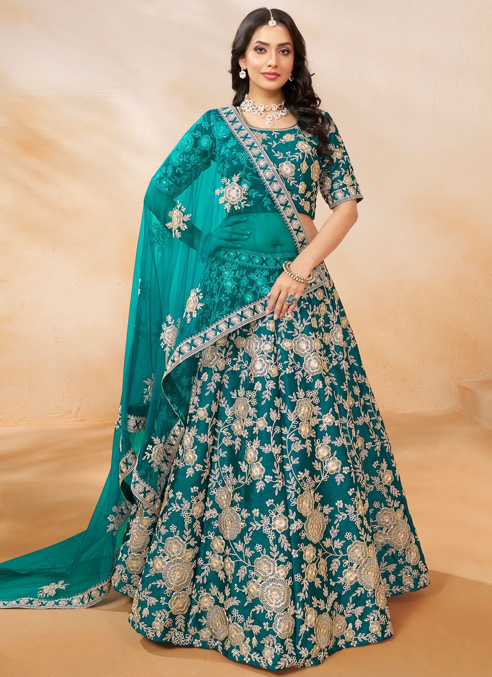Embroidered Art Silk A - Line Lehenga - L2380