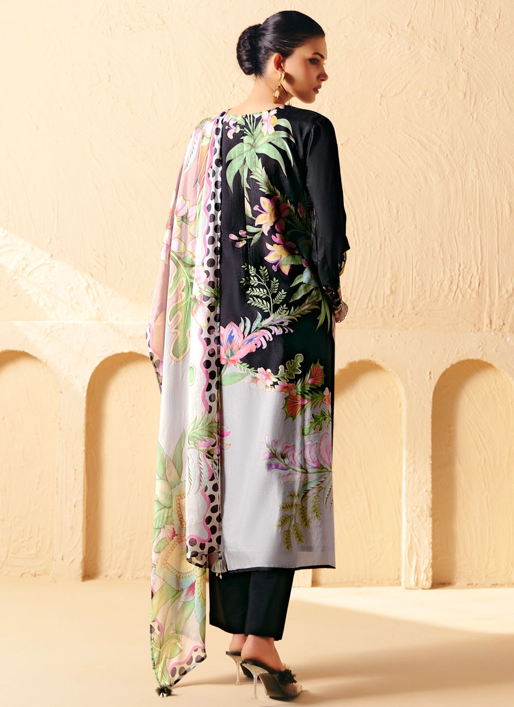 Pant Style Suit Digital Print, Embroidered, Patch, Resham Black T8293