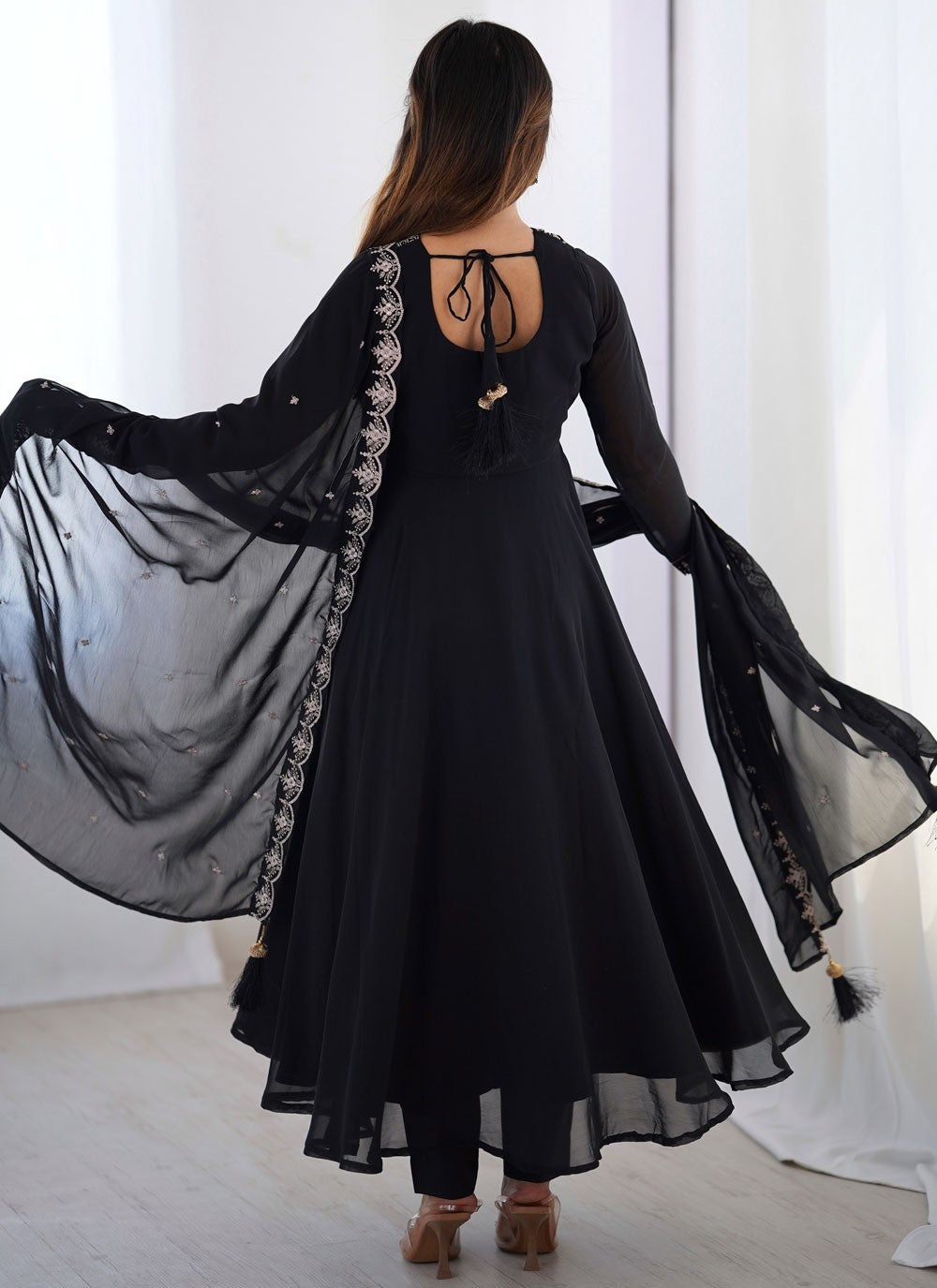Anarkali Embroidered Black T7298