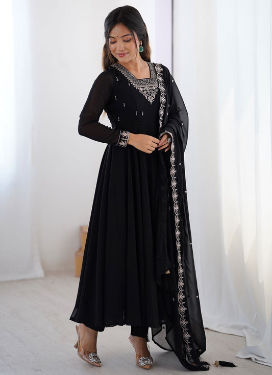 Anarkali Embroidered Black T7298