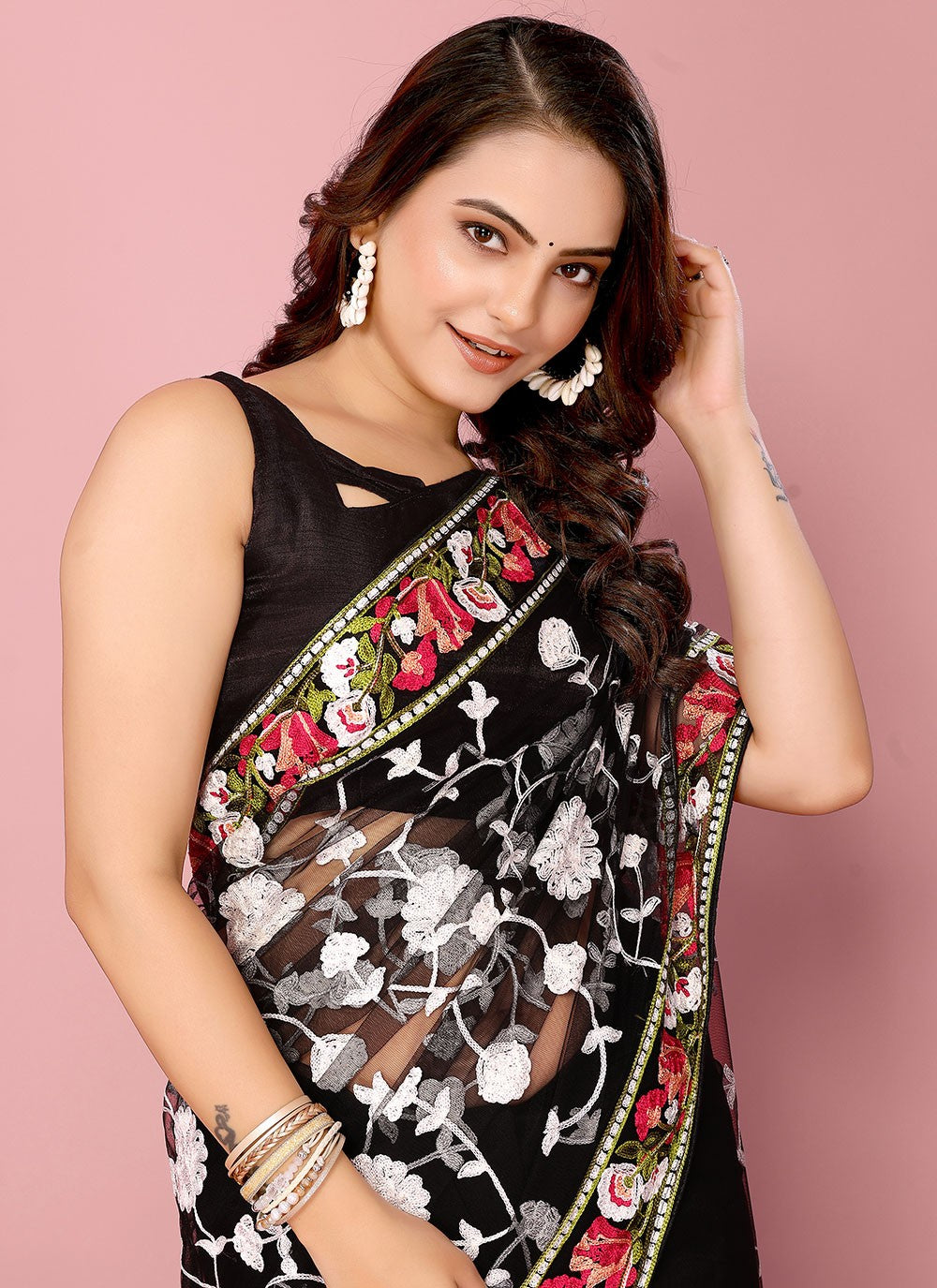 Classic Embroidered Net Saree - S6732