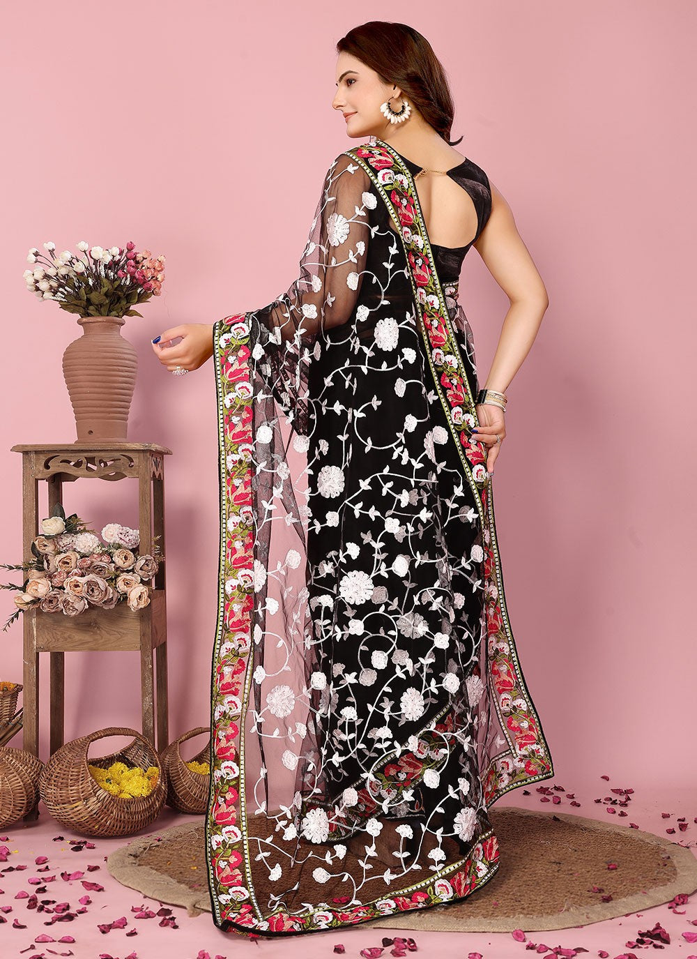 Classic Embroidered Net Saree - S6732