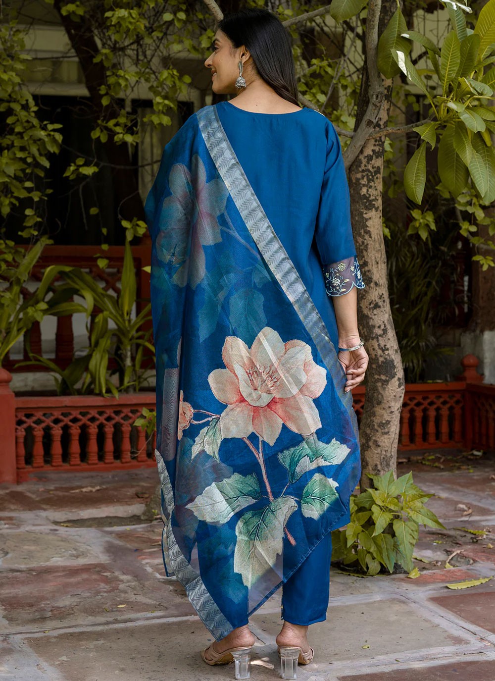 Pant Style Suit Embroidered Blue T6903