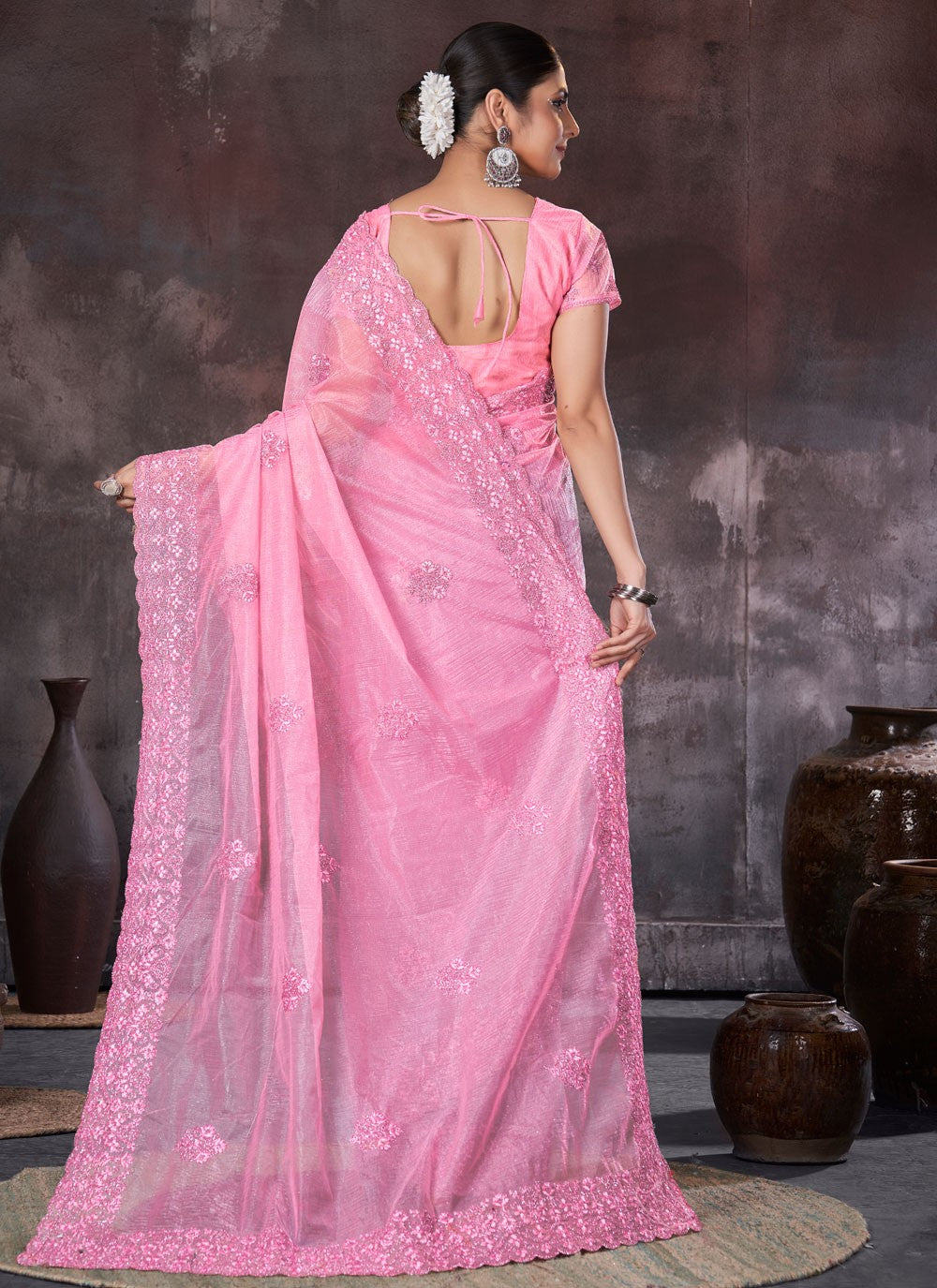 Classic Border Work Net, Organza Saree - S7536