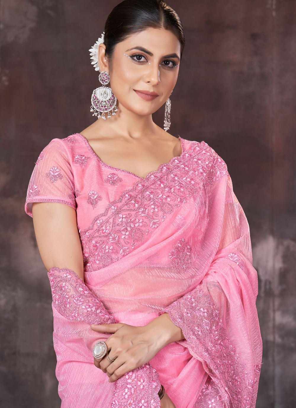Classic Border Work Net, Organza Saree - S7536