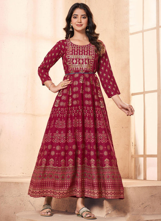 Embroidered Rayon Burgundy Gown G19810