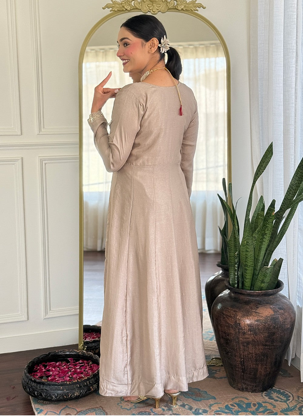 Pant Style Suit Embroidered, Zari Beige T7315