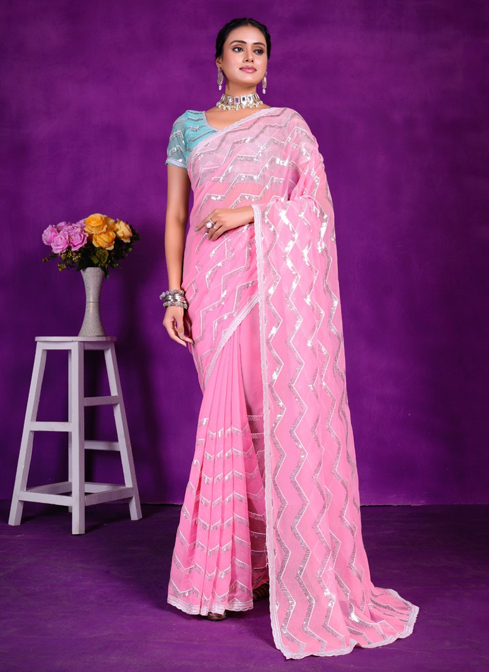 Classic Embroidered Shimmer Saree - S5701