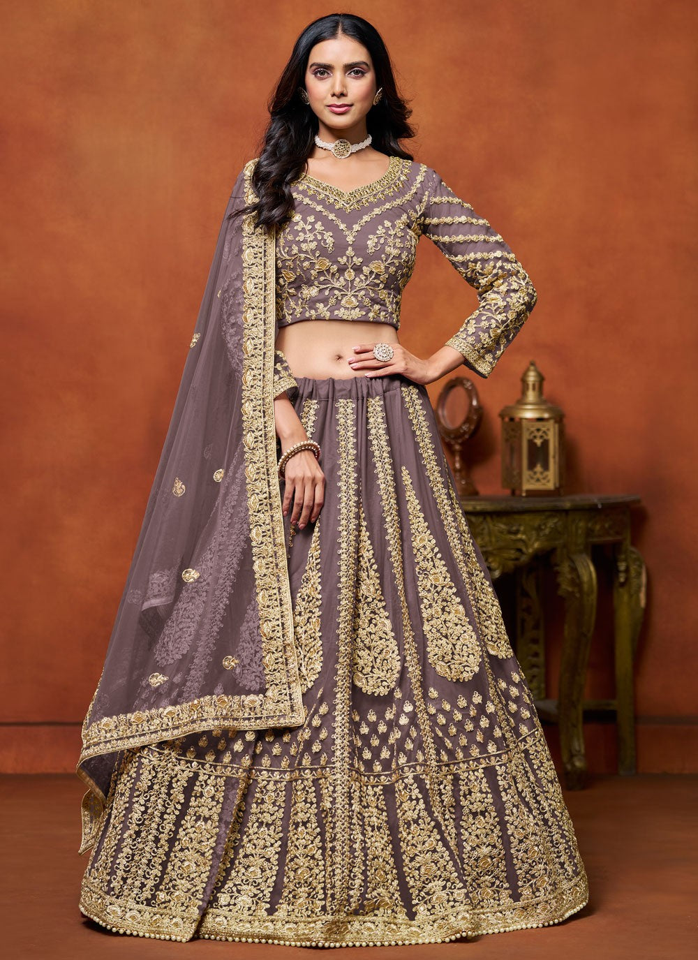 Embroidered Net A - Line Lehenga - L2773