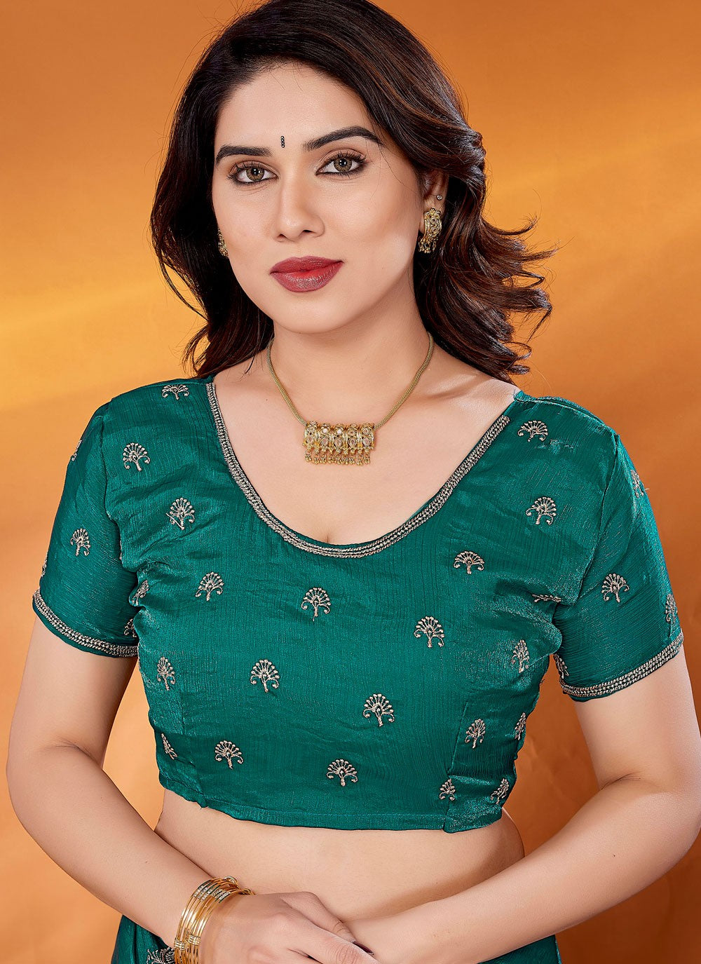 Embroidered Chiffon Teal Designer Saree S14917