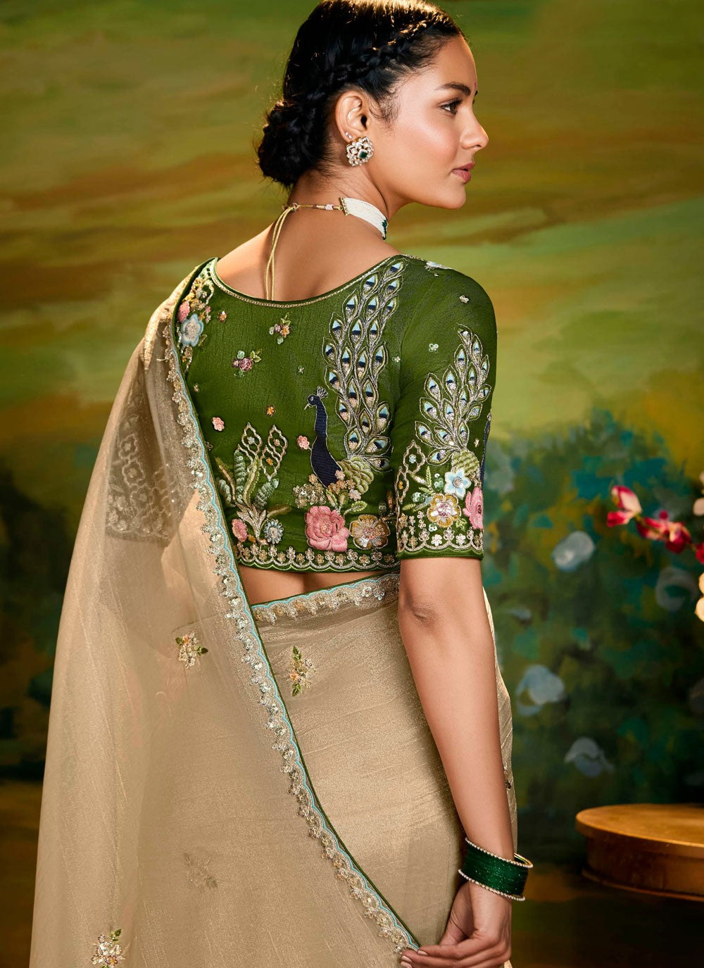Embroidered Fancy Fabric Cream Designer Saree S15248