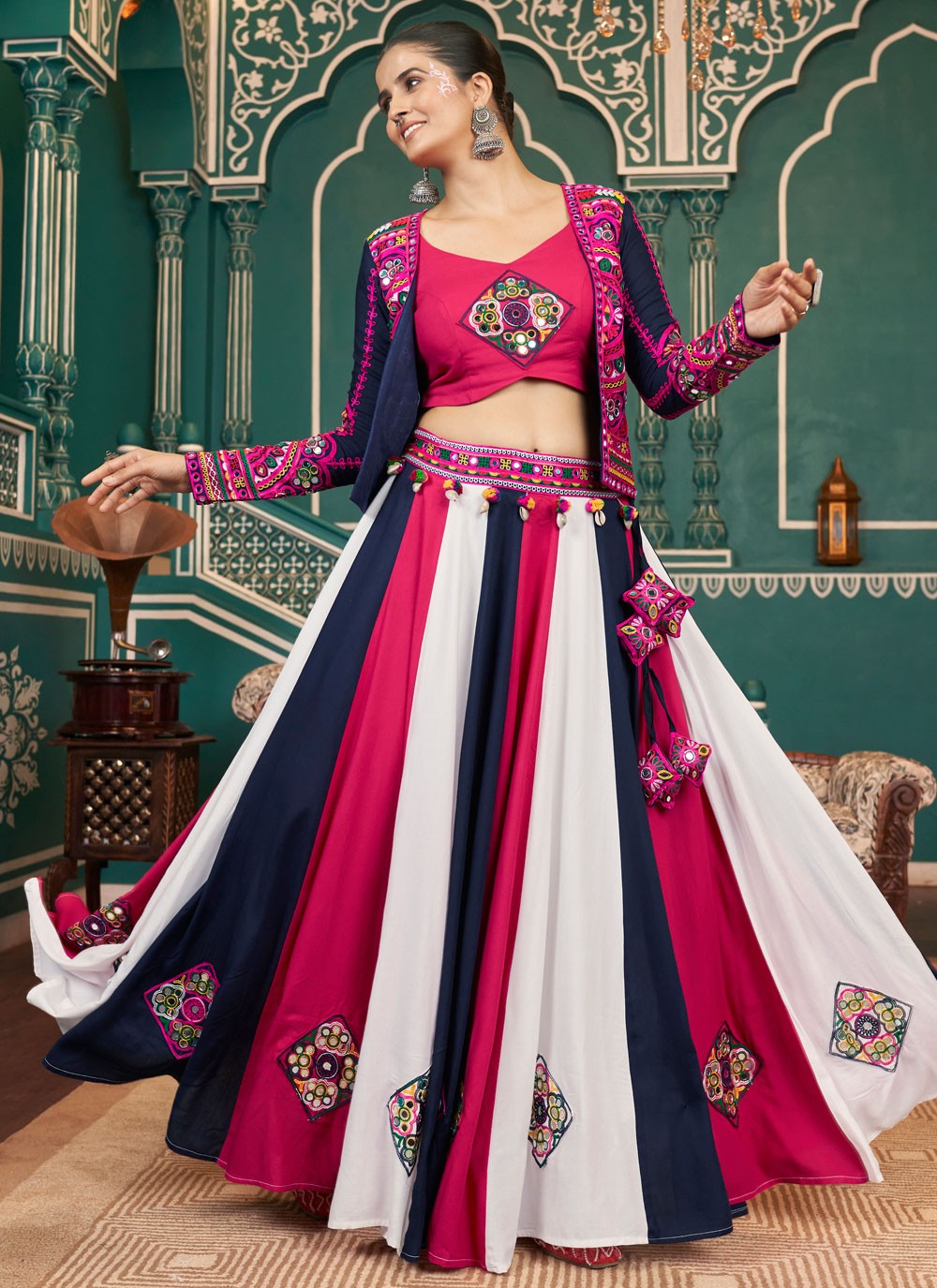 Foliage Prints Poly Silk Readymade Lehenga Choli - L2411