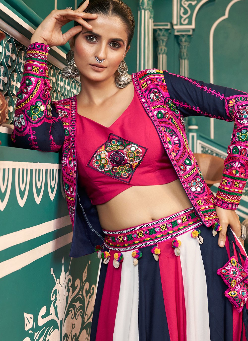 Foliage Prints Poly Silk Readymade Lehenga Choli - L2411