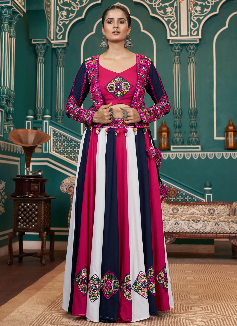 Foliage Prints Poly Silk Readymade Lehenga Choli - L2411
